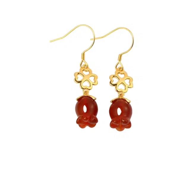 茂琼 吉祥如意万事顺遂好运连连新中式古风优雅大气气质时尚百搭潮流高级 玛瑙 耳环 女款