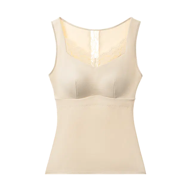 内在密码 秋冬加绒保暖上衣带胸垫无痕修身蕾丝打底免穿文胸内搭无袖背心 女款