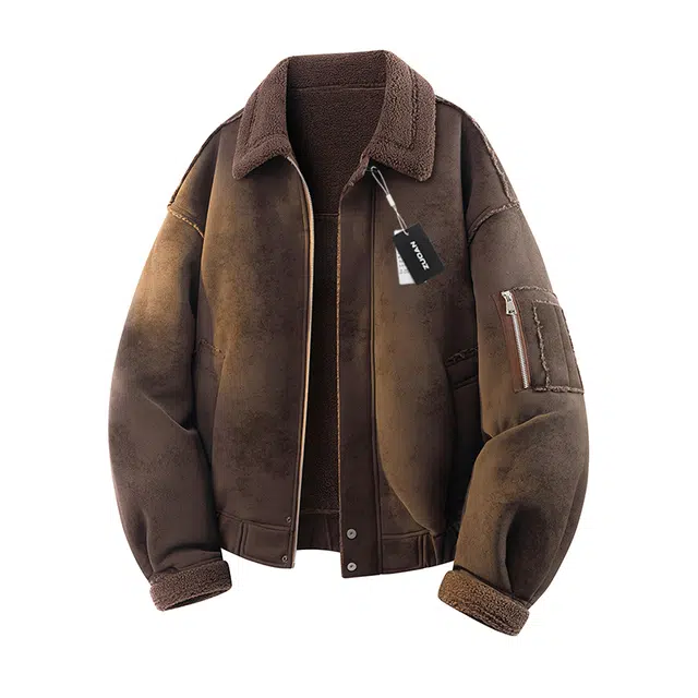 左岸 加绒加厚皮衣港风时尚潮牌百搭拉链开衫翻领夹克上衣休闲宽松秋冬防风保暖棉袄外套棉服 男款