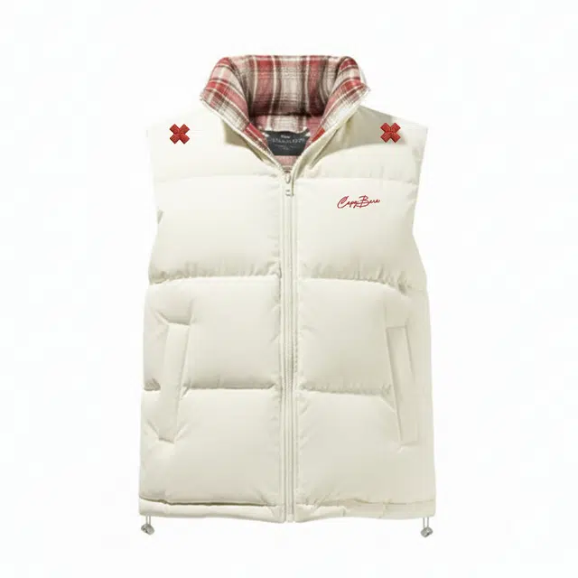 卡皮巴拉小黄豚 格纹扎染撞色仿刺绣民族风复古潮牌高街百搭加绒加厚无袖坎肩简约情侣美式学生党外穿防风运动休闲翻领棉衣马甲 男女同款