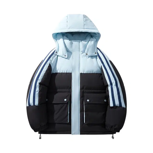 棉基因 冬季撞色拼接侧边条纹优质棉棒球服保暖高个小个子日系男简约潮流夹棉袄子美式高街工装风青少年职场通勤学院风棉衣外套 男女同款