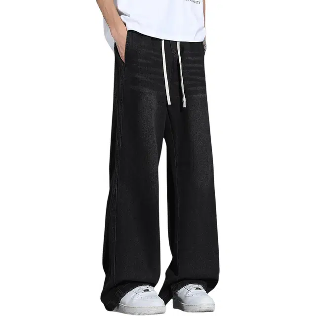 棉基因 复古美式高街运动宽松舒适直筒休闲通勤百搭垂感户外出行简约抽绳系带牛仔裤 男女同款