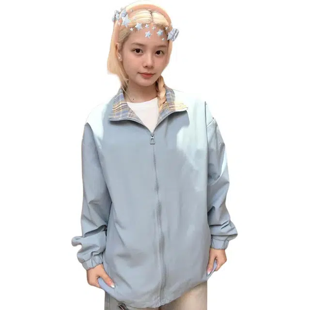 单爵 双面穿格子飞行卫衣男款美式复古立领棒球服夹克 男女同款