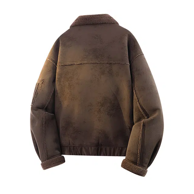 左岸 加绒加厚皮衣港风时尚潮牌百搭拉链开衫翻领夹克上衣休闲宽松秋冬防风保暖棉袄外套棉服 男款