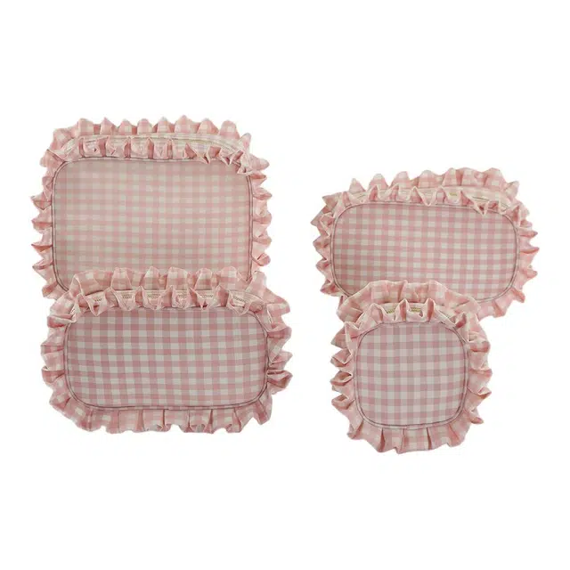 顽顽荷叶边褶皱花边化妆包旅行防水便携拉链洗漱包格纹包收纳包