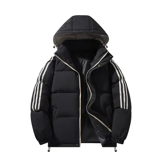 棉基因 冬季连帽侧边条纹撞色优质棉棒球服保暖高个小个子日系男简约潮流夹棉袄子美式高街工装风青少年职场通勤学院风棉衣外套 男女同款