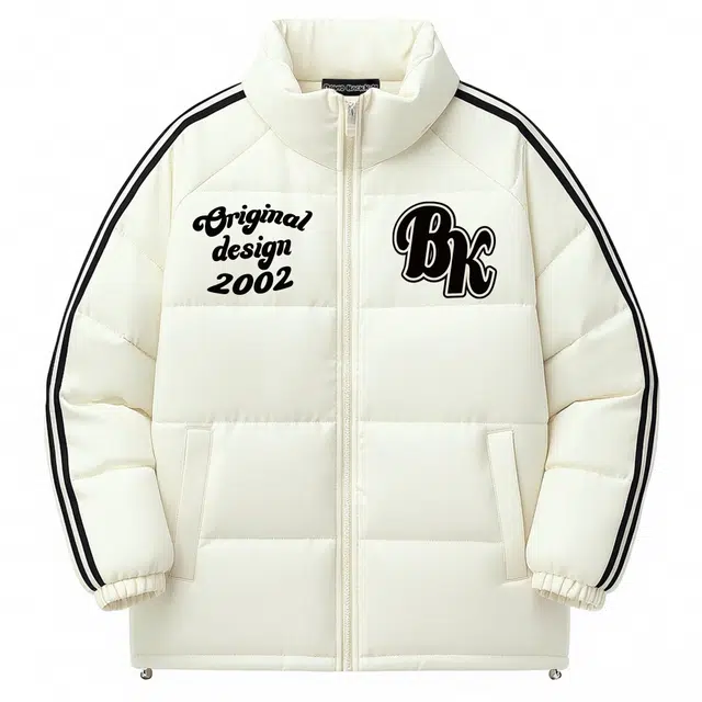 大卫贝肯 美式复古撞色个性字母印花三条杠宽松保暖加厚立领防风休闲舒适面包棉服 男女同款