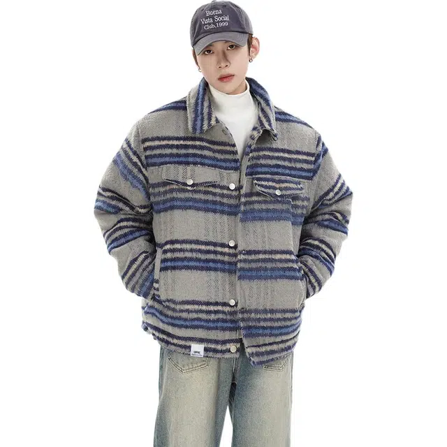 【dme】 潮牌复古高级感撞色格纹翻领户外休闲宽松美式时尚保暖棉服 男女同款