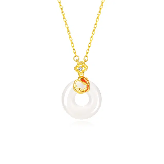 【鸿运锦鲤】 周大生 福鲤双至平安扣 顺利转运新中式国风古典美人气质清冷高级感小众百搭锁骨链#好运 玉髓 项链 男女同款情侣款