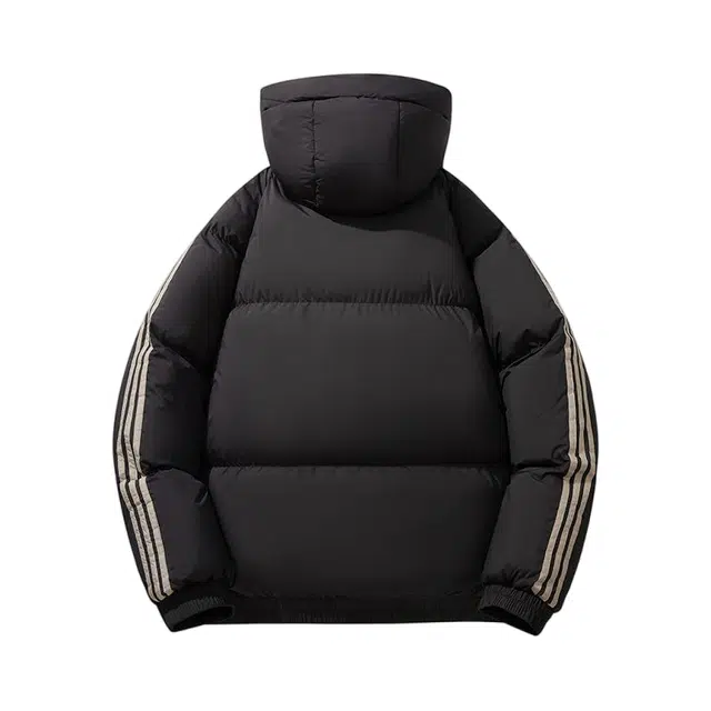 棉基因 冬季侧边条纹连帽撞色优质棉棒球服保暖高个小个子日系男简约潮流夹棉袄子美式高街工装风青少年职场通勤学院风棉衣外套 男女同款