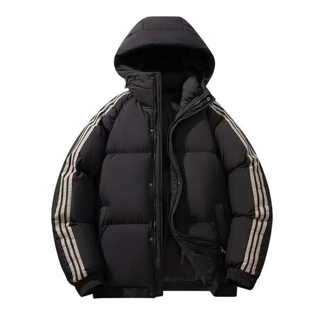 棉基因 冬季侧边条纹连帽撞色优质棉棒球服保暖高个小个子日系男简约潮流夹棉袄子美式高街工装风青少年职场通勤学院风棉衣外套 男女同款