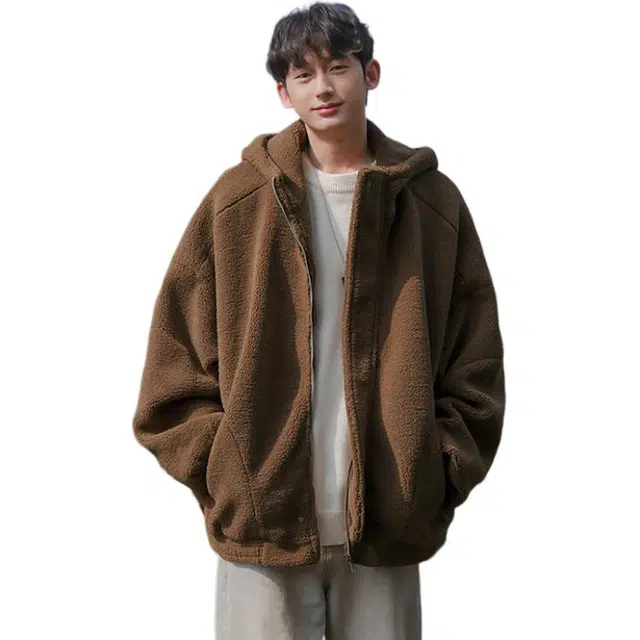 拓菲 羊羔毛外套男款秋冬季连帽复古棉袄加厚保暖羊羔绒棉衣棉服 男女同款