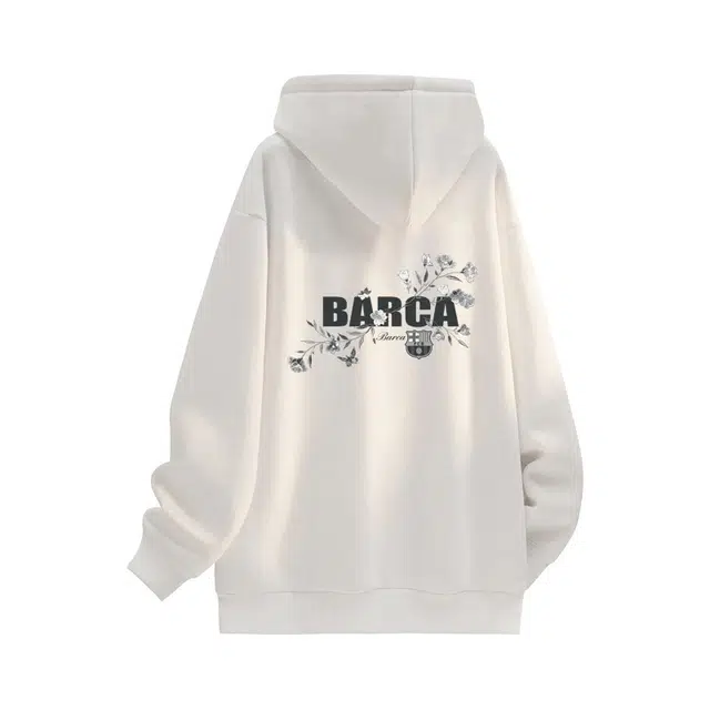 巴塞罗那足球俱乐部 美式学院风高街时尚简约纯色宽松百搭休闲日常通勤套头连帽卫衣 男女同款