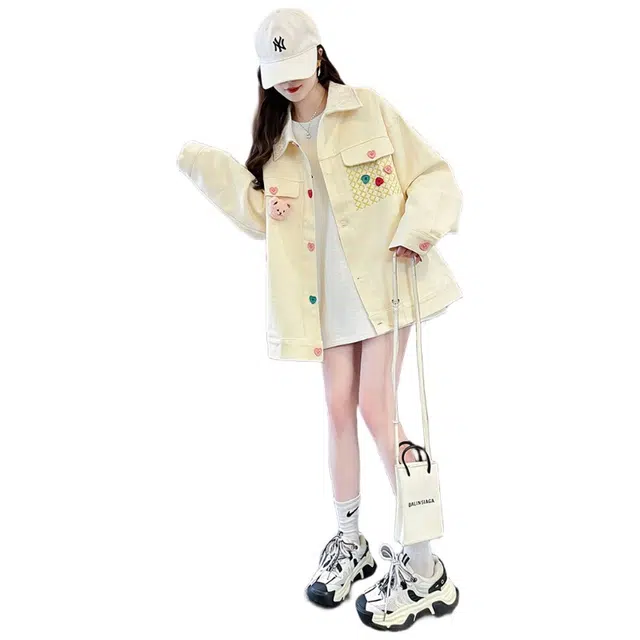 邦固依品 彩色纽扣女春秋款初高中学生可爱甜美设计感上衣潮牛仔外套 女款