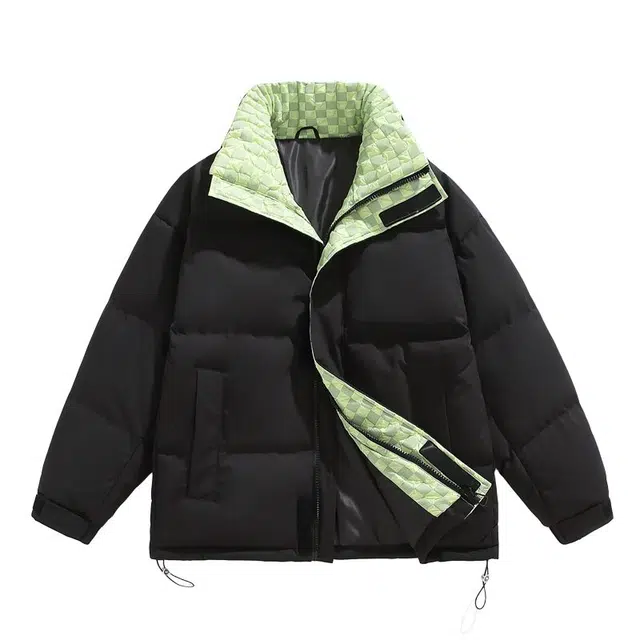 棉基因 冬季棋盘格子拼接撞色优质棉棒球服保暖高个小个子日系男简约潮流夹棉袄子美式高街工装风青少年职场通勤学院风棉衣外套 男女同款