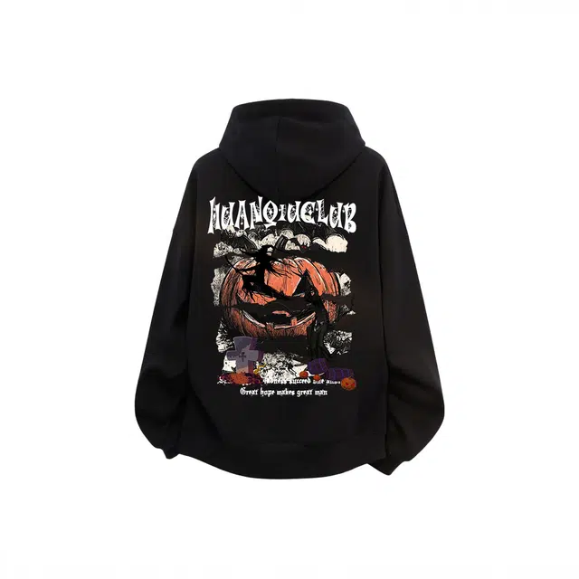 海底小纵队 美式高街简约品牌字母南瓜创意趣味印花宽松落肩上衣时尚休闲长袖潮牌运动舒适嘻哈学院风学生百搭连帽无绳国潮卫衣 男女同款