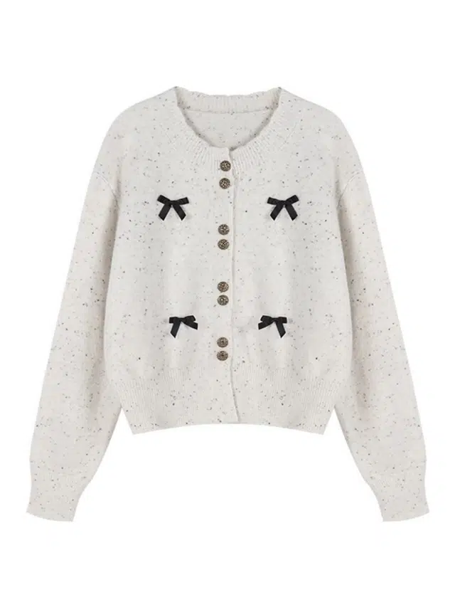 小卷要加油 韩系小香风开衫女早秋蝴蝶结外套小个子短款披肩外搭上衣针织衫 女款