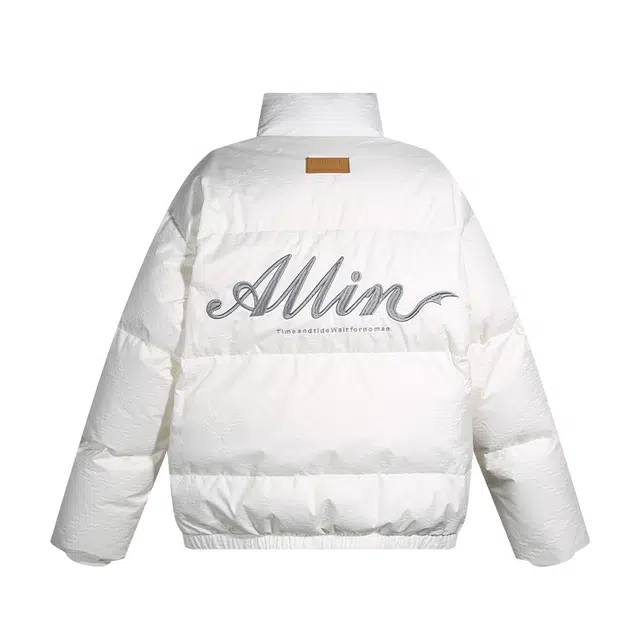 隐狼世家 立领白鸭绒男冬季潮牌保暖加厚面包服字母刺绣情侣外套羽绒服 男款