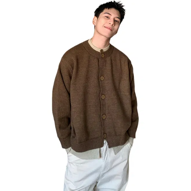 蛊惑 美式复古假两件设计感毛衣开衫秋冬慵懒风高级感外穿针织衫 男女同款