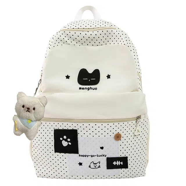 笛贝嘉 可爱卡通高颜值猫咪波点大容量通勤百搭 尼龙 双肩包 常规 男女同款情侣款 多色