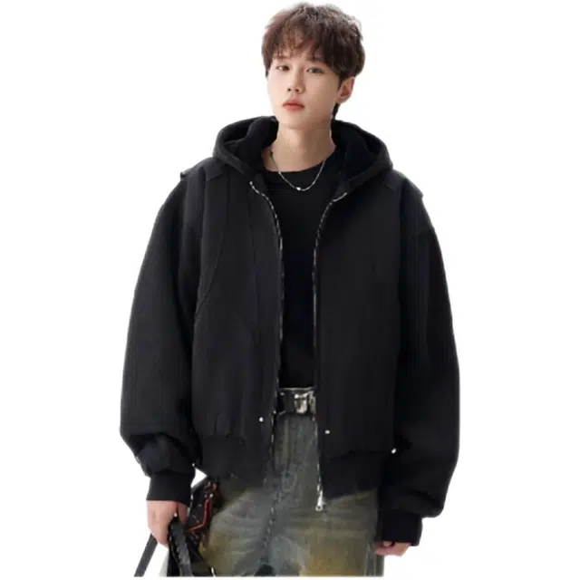 木木兔 美式复古棉服连帽高级设计感棉衣小众休闲外套 男款