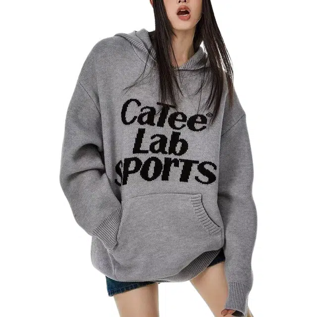 纤丝鸟 美式潮设计感字母连帽外套男女宽松慵懒衫卫衣针织衫 女款