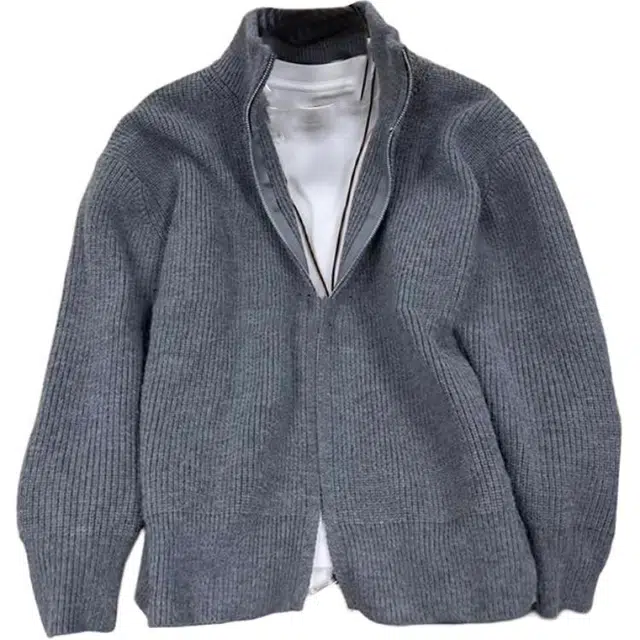 蛊惑 美式拉链开衫连帽套头高领宽松加厚高级感慵懒风修身复古运动外套百搭针织衫  男女同款