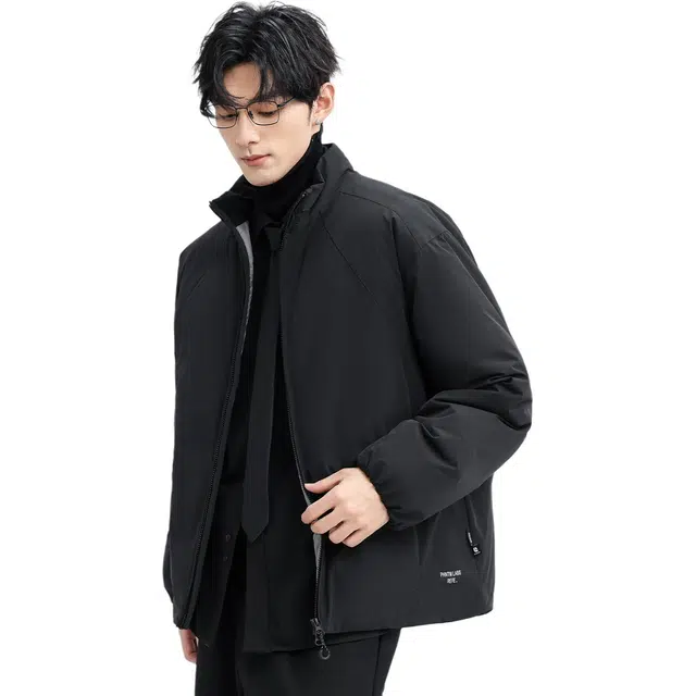 鸭鸭 中长款立领宽松潮流时尚休闲百搭厚外套羽绒服 男款