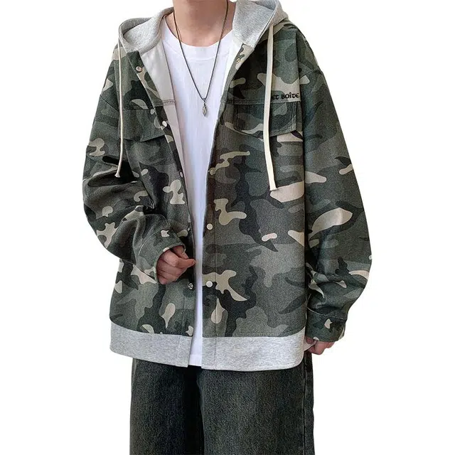 法文箱子 美式春秋宽松假两件连帽外套小众设计潮流痞帅百搭休闲夹克 男款