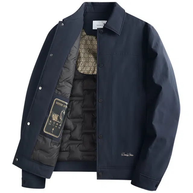 与狼共舞 轻商务休闲鹅绒内胆保暖防风行政通勤厅局风百搭日常舒适亲肤挺阔有型工装翻领夹克外套 男款