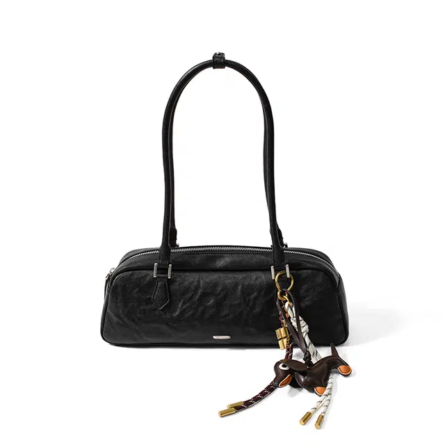 西木汀 回首 小众设计百搭通勤简约高级感 牛皮 法棍单肩包 女款 深邃黑/美拉德棕