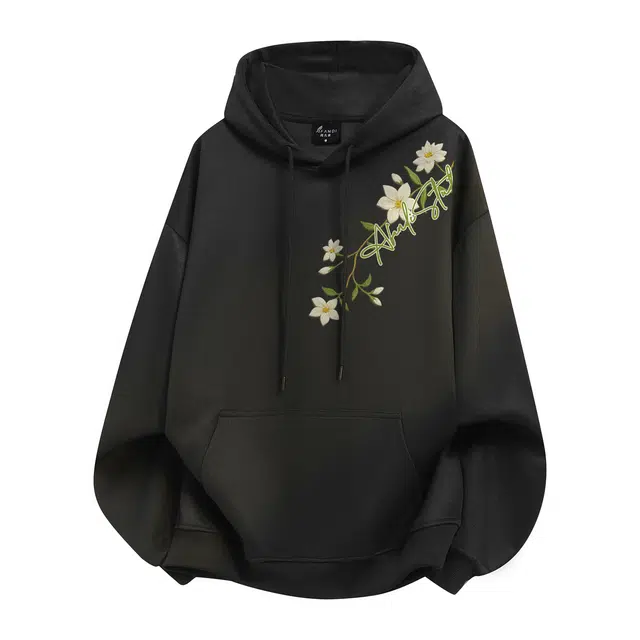 阿凡迪 简约美式高街植物花卉宽松百搭户外通勤无性别主义落肩连帽卫衣 男女同款