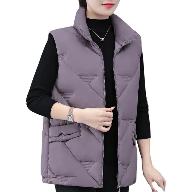 缪斯的诱惑 时尚潮流洋气经典简约纯色外穿轻便防风加厚运动休闲棉服外套工装上衣宽松无袖背心坎肩马夹百搭保暖厚实拉链立领棉马甲 女款