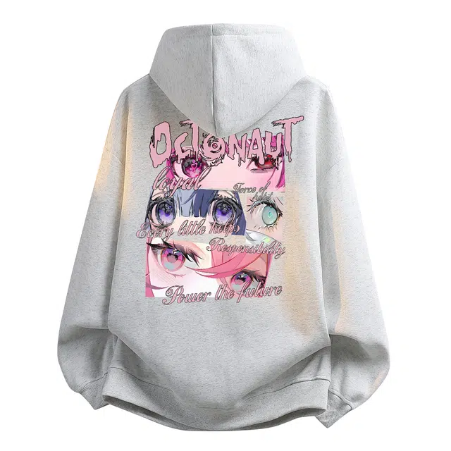海底小纵队 重磅潮人必备美式高街二次元梦幻卡通少女眼瞳动漫图案字母印花连帽长袖叠穿早春穿搭百搭宽松版型舒适慵懒套头卫衣 男女同款