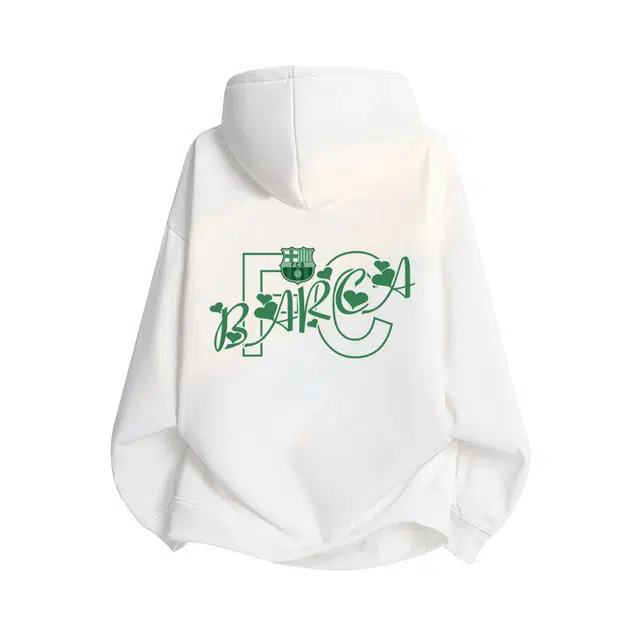 巴塞罗那足球俱乐部 连帽套头衣服男士春秋季潮纯色简约基础款帅气百搭宽松休闲上衣卫衣 男女同款