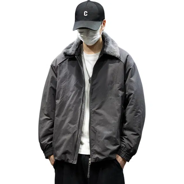 潮人榜 美式复古工装夹克男冬季宽松大码毛领棉衣外套潮牌痞帅棉服 男款