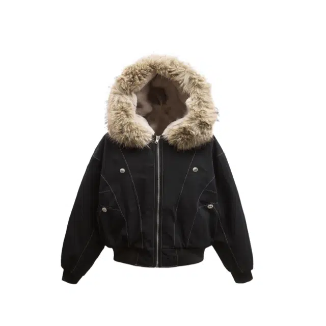 苏九儿 工装风大毛领国潮座山雕短款派克服 女款