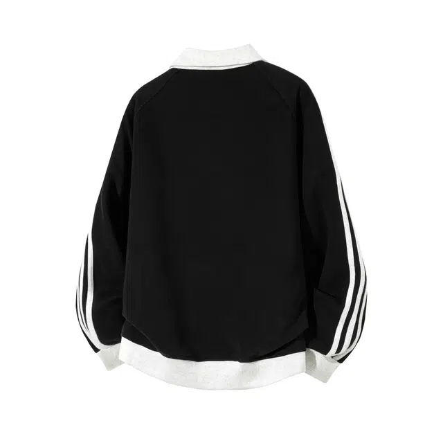 巴塞罗那足球俱乐部 美式潮流撞色条纹拼接学院风开衫外套宽松休闲百搭透气舒适无性别主义穿搭落肩翻领加绒保暖长袖卫衣 男女同款