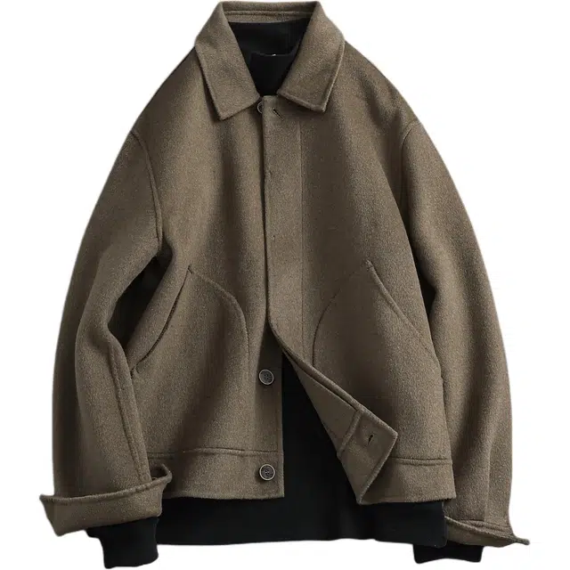 宫奴 日系复古潮牌字母刺绣时尚个性口袋羊毛双面呢大衣 男女同款