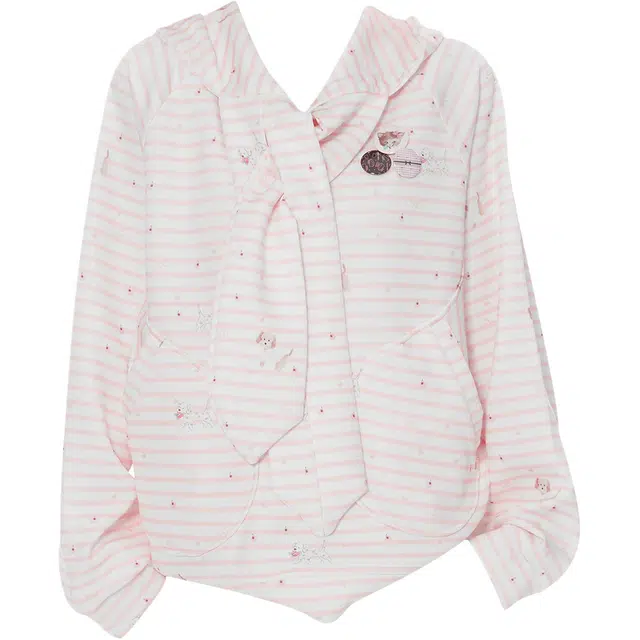 小卷要加油 美式条纹可爱绑带韩系呼呼慵懒连帽小狗秋季上衣宽松外套卫衣 女款