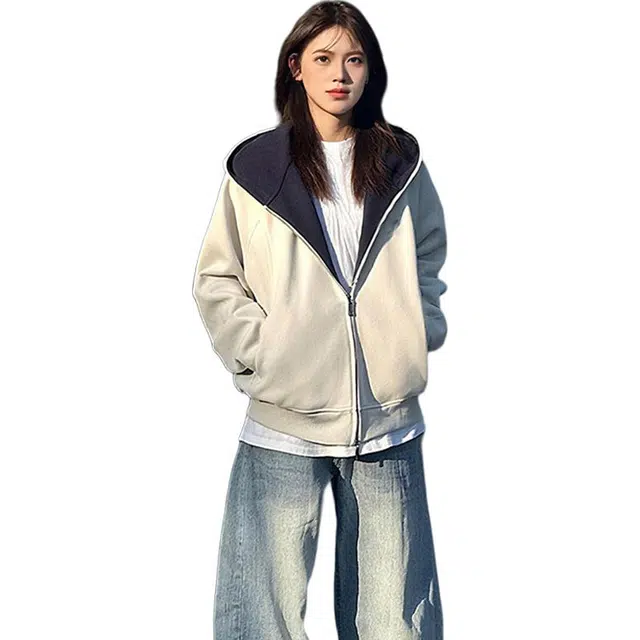 黑马漫画 美式撞色拉链开衫卫衣外套男夹克 男女同款