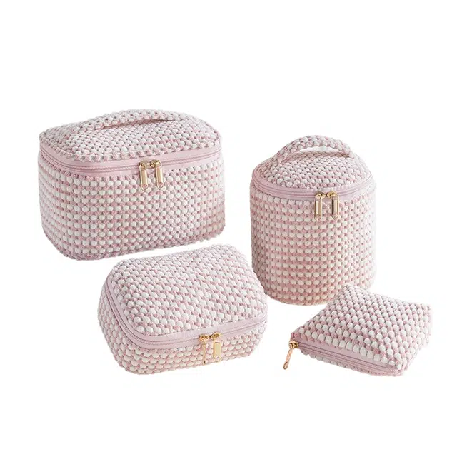 馨枕居灯芯绒化妆包外出便携手提包绒布大容量收纳袋多功能口红包四件套洗漱包 防尘