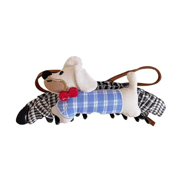 蒙妮 韩系可爱小狗蝴蝶结香蕉夹竖夹 亚克力/布艺 发夹 女款