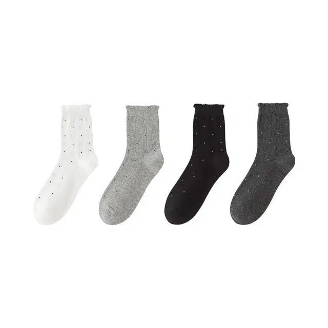 皇室品轩 袜子女春秋款韩版波点堆堆袜透气吸汗花边简约百搭棉袜棉质中筒袜 女款