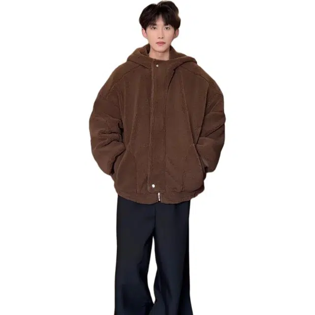 拓菲 羊羔绒男款冬季美拉德穿搭高级感连帽棉衣加厚保暖外套棉服 男女同款