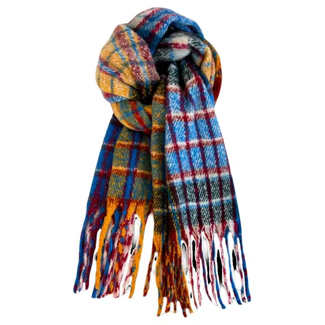 恩僾德 复古彩色油画格子马海毛小众百搭高颜值加厚保暖流苏 涤纶 绒线围巾 男女同款情侣款