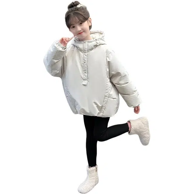 帕兰朵棉衣 女童时尚舒适简约保暖卫衣夹棉短款棉服中大童宽松洋气韩版棉袄宝宝休闲潮 儿童款