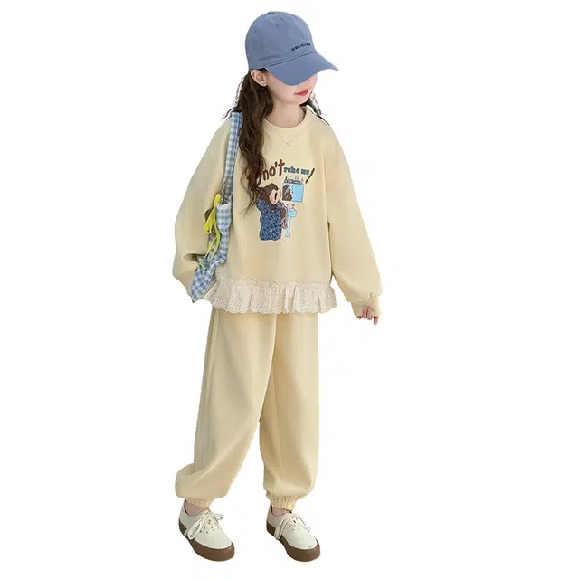 黑恐龙休闲运动套装 小女孩洋气春季卫衣两件套女大童时尚