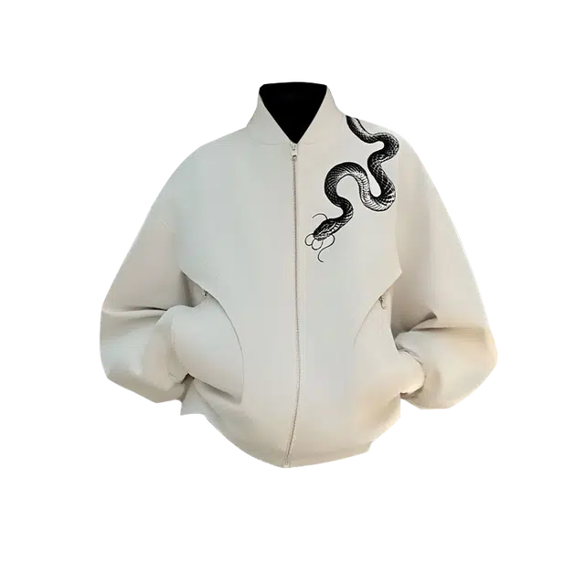 一碗士多 拼接解构拉链蛇形印花美式复古高街时尚流行痞帅个性高级设计日常通勤宽松舒适百搭不挑人夹克 男女同款