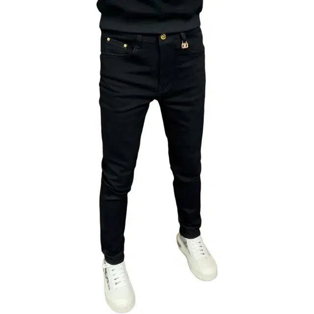 吉肯蒂 春秋款纯色欧版男牛仔裤子修身休闲百搭弹力显瘦加绒潮流小脚长裤 男款